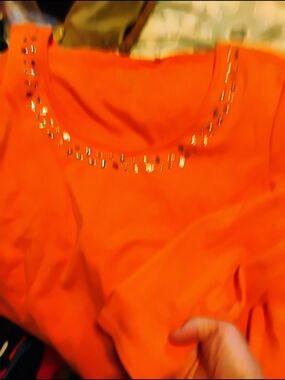 Chico's Bright Orange Embellished Scoop Neck Top